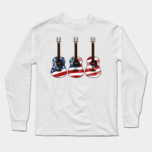 Acoustic Guitar USA Flag Patriotic Guitarist 4th July Long Sleeve T-Shirt